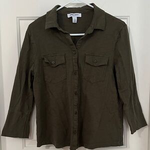Nine West Olive Green Button-Up Blouse